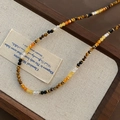 Multi-colored faceted tiger eye stone beaded necklace with vintage gold metal accents - Titanium Steel Tiger Eye Style (06-M 27)