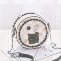 Mini bolso bandolera redondo con diseño de tablero de ajedrez y parches de animales - Verde