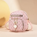 Pink mini faux leather shoulder bag with geometric print and cat charm detail - Pink
