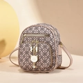 Retro print mini backpack in nude pink with a cute white cat metal pendant charm - Khaki