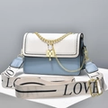 Blue and white color-block crossbody bag with gold chain and LOVE strap - Blue & Off-white