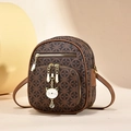 Brown vintage monogram shoulder bag with cute cat pendant and golden hardware detail - Brown