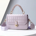 Lavender faux leather crossbody handbag with diamond quilted pattern and gold chain handle - Purple