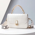 Elegant white PU leather crossbody bag with diamond quilting and geometric strap - White