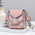 Chic pink checkered crossbody bag for women with gold chain handle and wide strap - Pink