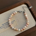 Bracciale di perle barocche d'acqua dolce multicolore rosa e bianco con chiusura a moschettone - Bracciale di Perle Naturali (07-M11)