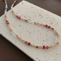Asymmetric beaded necklace with pink and red faceted crystals and gold metal spacers - 08_m18 Titanium Steel Natural Stone Necklace