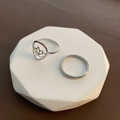 Silver titanium steel ring set featuring hollow lotus design and minimalist band - US 7 / Crown And Plain Band Rings (Silver)