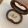 Golden M-shaped irregular wave ring in 18K gold plated steel with wooden jewelry box - Gold