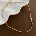 Bohemian freshwater pearl necklace with colorful natural stone beads and gold hardware - Multi-color Natural Stone Baroque Pearl(05-H 22)