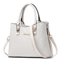 White faux leather handbag with C-pattern embossing and gold Dambaoly logo and strap - Monogram-Embossed Off-White