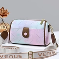 Bolso Boston degradado azul y rosa floral con correa ancha de jacquard VENUS - Marrón