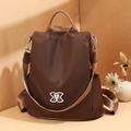 Coffee brown anti-theft nylon backpack for women with butterfly logo and patterned straps - Flat Metal Buckle - Coffee