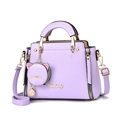 Lavender purple leather crossbody bag with cute cat charm and adjustable strap - Purple
