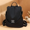 Classic black anti-theft backpack for women with ZK letter strap and metal logo - Flat Metal Buckle - Black