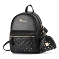 Zaino chic in pelle trapuntata nera con borchie dorate e mini portamonete coordinato - Nero