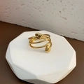 Three-layer golden spiral titanium steel ring with double heart charms for women - US 6 / Gold