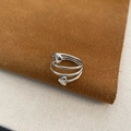 Minimalist silver titanium steel triple spiral open ring with dual heart charms - US 6 / Silver