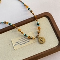 Bohemian titanium steel beaded necklace with tiger eye stone and sun flower pendant - Multicolor Sun Pendant (1-7#20)