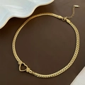 Titanstahl flache Schlangenkette Halskette mit hohlem Herzanhänger in 18K Goldoptik - Halskette / Gold