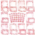 Romantic pink watercolor heart stationery set with matching envelopes and sealing stickers - 50 Sheets of Letter Paper + 50 Envelopes + 3 Stickers
