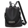 Zaino antifurto in nylon nero classico con spallacci regolabili e logo ZK&WK - Stile Lettera - Nero