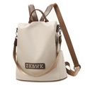 Zaino antifurto beige chic per donna con accenti in pelle marrone e manico superiore - Stile con Lettere - Cachi
