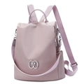 Zaino antifurto moderno in nylon viola da donna con spallacci regolabili - Stile con Parti Metalliche - Rosa Viola