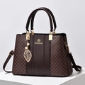 Brown monogram large tote bag for women with gold logo and pearl leaf pendant - Coffee