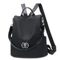 Zaino antifurto da donna in nylon nero con dettagli in metallo argentato - Stile con Parti Metalliche - Nero