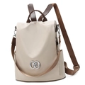 Zaino antifurto beige chic con spalline jacquard marroni e dettaglio logo in metallo - Stile con Parti Metalliche - Cachi