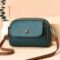Mini bolso bandolera de cuero verde granulado con ribete marrón y doble cremallera - Verde