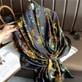 Luxurious large black silk scarf featuring colorful peacock feathers and paisley patterns - Peacock Feather Paisley Pattern (XL138-1)
