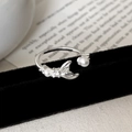 Elegant silver mermaid fishtail ring with white pearls and zircons on black stand - Mermaid Tail Pearl Style (C-427)