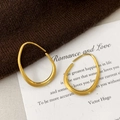 Macro shot of matte gold irregular oval earrings on a warm textured background - Small Brushed Style / Gold