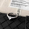 Minimalist silver open ring with single round zircon stone and adjustable band design - Round Solitaire Style (C-421) / Silver