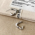 Minimalist silver pleated earrings with polished irregular wave design for women - Silver