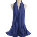 Close-up of dark blue chiffon scarf with woven silver threads and shimmering texture - Royal Blue