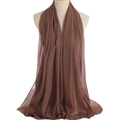 Detailed macro of coffee brown chiffon scarf with metallic glitter and fine stitching - Coffee