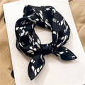 Elegant black and white geometric satin silk scarf with number pattern on trench coat - Black White Irregular Geometric Style (FX-284)
