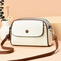 Mini crossbody bag for women in cream and brown leather with three zipper pockets - Off-white