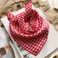 Elegant red and white houndstooth silk scarf on a vintage tray with fashion magazine - Red & White Houndstooth (FX-289)