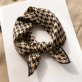 Detail of satin houndstooth scarf showing silk texture and high-quality edge stitching - Black & Gold Houndstooth (FX-291)