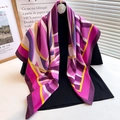 Modern 90cm square silk scarf with purple geometric patterns and floral textures - Pink