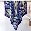 Elegant 90cm silk-feel square scarf with abstract artistic patterns for sun protection - Blue Yellow Abstract Art (FN127-2)