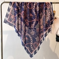 Deep blue silk-feel square scarf featuring pink tassel and chain prints on a metal hanger - 90x90cm / Navy Blue Pink Chain (FM187-1)