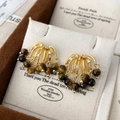Detalle de pendientes de fuegos artificiales dorados con cuentas ojo de tigre y circón - Dorado