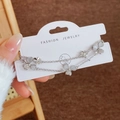 Double-layered silver bracelet with sparkling zircon and grey opal clover charms - Silver Cat's Eye Petal Bracelet