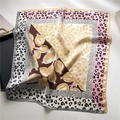 70x70cm leopard and floral print silk-satin scarf for women with elegant patchwork design - Yellow