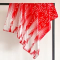 Elegante foulard di raso quadrato con motivo a raggiera rosso e bianco su supporto nero - Strisce Radiali Rosse e Bianche (FT244-3)